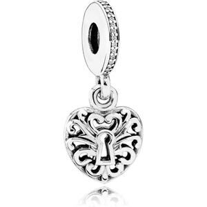 Pandora Retired Intricate Heart Lock Pendant Charm ALE Sterling Silver 925 CZ